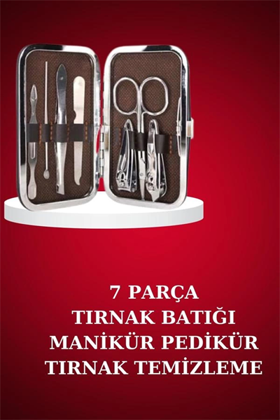 Manikür Pedikür Seti 7 Parça Tırnak Makası Kaş Makası Cımbız Çantalı