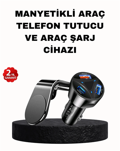 Manyetik Araç Telefon Tutucu ve Hızlı Şarj Adaptörü 2’li Set