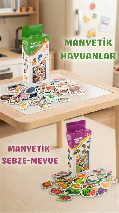 Manyetik Eğitici Set 30 Parça Hayvan 26 Parça Sebze Meyve Magnet Oyuncak