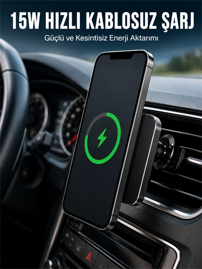 Manyetik Kablosuz Araç Şarj Cihazı 15W MagSafe Araç İçi Telefon Tutucu