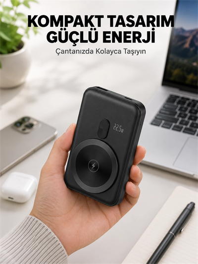 Manyetik Kablosuz Powerbank 22.5W Hızlı Şarj LCD Göstergeli Yeni Nesil
