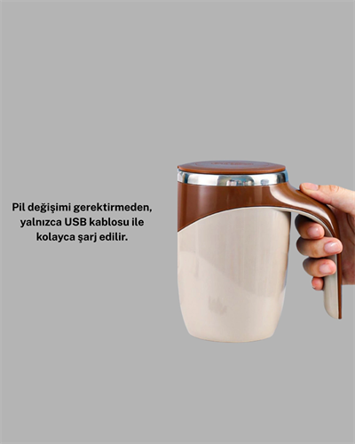 Manyetik Karıştırıcı Kupa USB Şarjlı Otomatik Karıştırma Çift Katmanlı