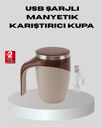 Manyetik Karıştırıcı Kupa USB Şarjlı Otomatik Karıştırma Çift Katmanlı