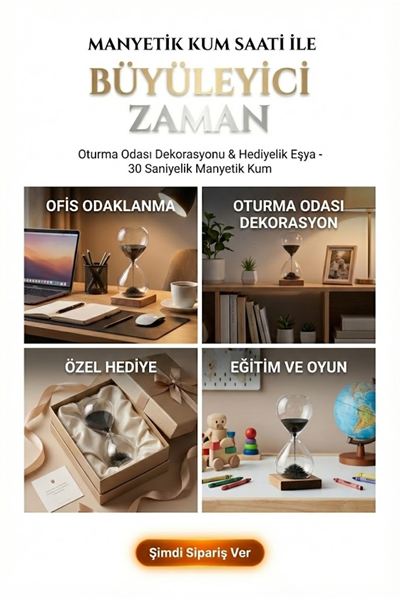 Manyetik Kum Saati Mıknatıslı Ahşap Standlı Dekoratif Masaüstü Hediyelik Süs Eşyası (14 cm)