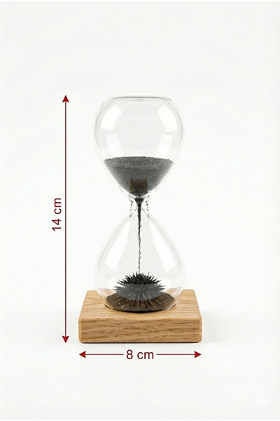 Manyetik Kum Saati Mıknatıslı Ahşap Standlı Dekoratif Masaüstü Hediyelik Süs Eşyası (14 cm)