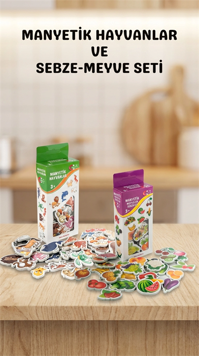 Manyetik Mıknatıslı Eğitici Hayvan ve Sebze Meyve Oyuncak Seti 56 Parça