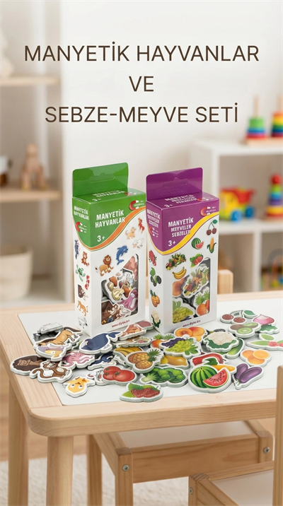 Manyetik Oyuncak Set Hayvanlar Sebze Meyve Magnetli 56 Parça