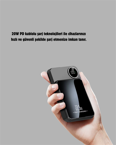 Manyetik Powerbank 15W Wireless Hızlı Şarj LED Ekranlı