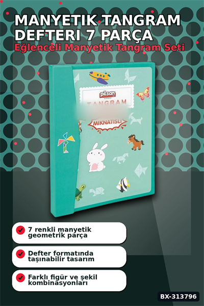 Manyetik Tangram Defteri 7 Ahşap Parça Mıknatıslı - 3+ Yaş Eğitici Zeka Oyunu BX-313796