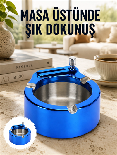 Masa Üstü Çakmaklı Küllük Paslanmaz Metal Gövde Yeni Nesil