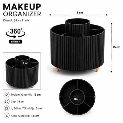 Masa Üstü Çok Amaçlı 360  Derece Dönen Organizer  – Dekoratif Ürün 20x20 Cm Siyah