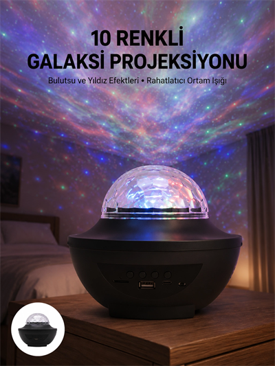 Masa ve Gece Lambası Renkli Projektör Işıklı Disko Topu Bluetooth Hoparlör