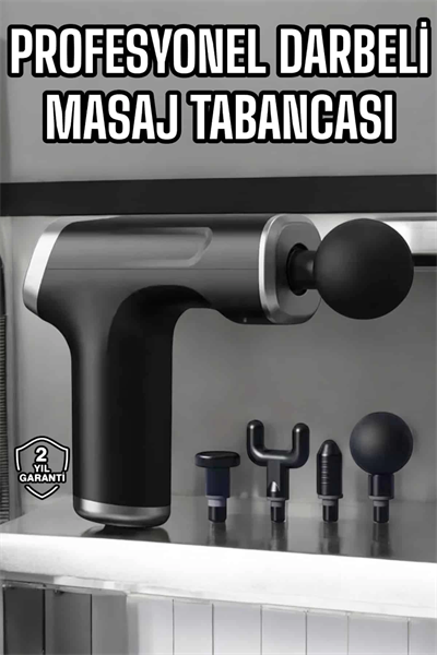Masaj Tabancası 4 Başlıklı Kas ve Vücut Ağrıları İçin Şarjlı Darbeli