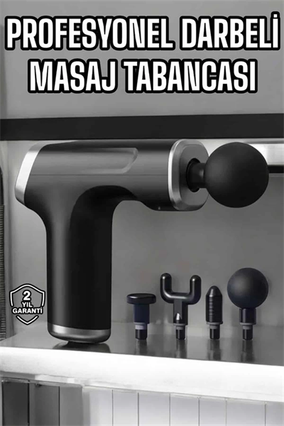 Masaj Tabancası 4 Başlıklı Kas ve Vücut Ağrıları İçin Şarjlı Darbeli