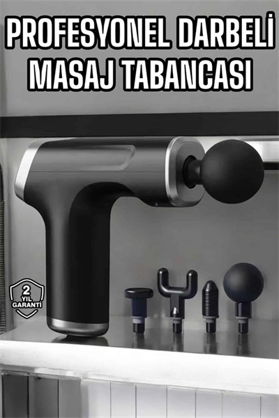 Masaj Tabancası 4 Başlıklı Kas ve Vücut Ağrıları İçin Şarjlı Darbeli