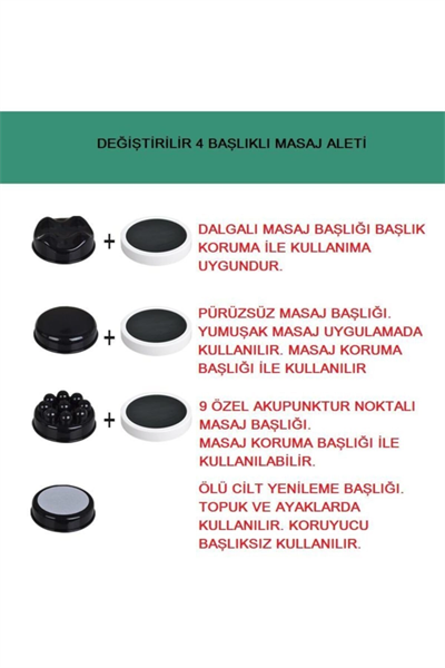 Masaj cihazı 4 başlıklı vücut masaj aleti elektrikli titreşimli ergonomik tasarım