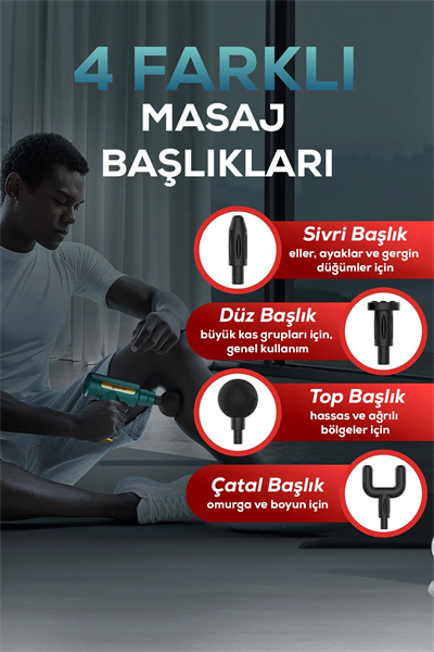 Masaj tabancası titreşimli 4 başlıklı mavi 19x13 cm - Süpermarket - Sağlık Kategorisi