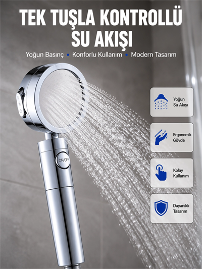 Masaj ve Yağmur Modlu Su Tasarruflu Duş Başlığı