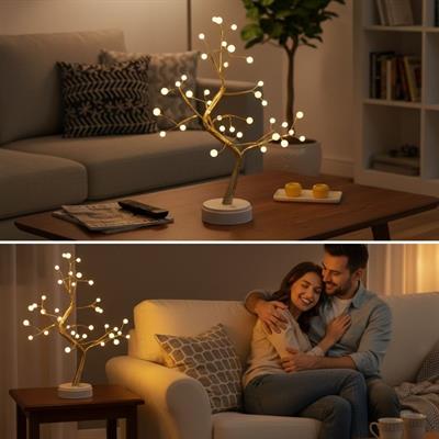 Masaüstü Boncuklu Şarjlı Ağaç Lamba – 3 Kademeli Dokunmatik Işık, Dekoratif LED Masaüstü Ortam Aydınlatması (3936)
