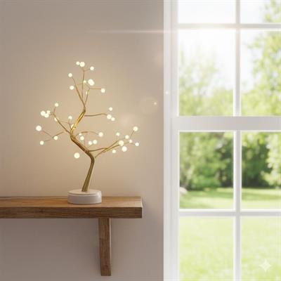 Masaüstü Boncuklu Şarjlı Ağaç Lamba – 3 Kademeli Dokunmatik Işık, Dekoratif LED Masaüstü Ortam Aydınlatması (3936)
