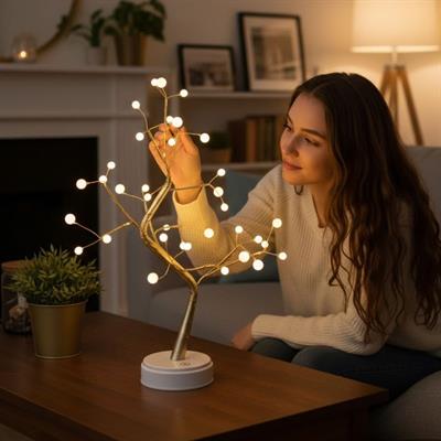 Masaüstü Boncuklu Şarjlı Ağaç Lamba – 3 Kademeli Dokunmatik Işık, Dekoratif LED Masaüstü Ortam Aydınlatması (3936)