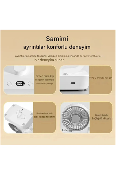 Masaüstü Dijital Ekranlı Çift Fanlı Led Işıklı Soğutucu Fan Ev Ofis Şarjlı Vantilatör