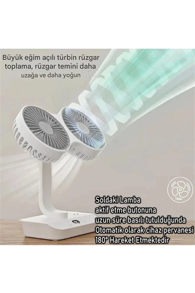 Masaüstü Dijital Ekranlı Çift Fanlı Led Işıklı Soğutucu Fan Ev Ofis Şarjlı Vantilatör