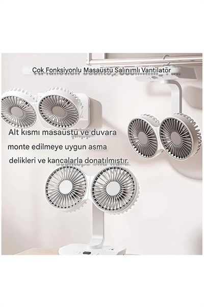 Masaüstü Dijital Ekranlı Çift Fanlı Led Işıklı Soğutucu Fan Ev Ofis Şarjlı Vantilatör