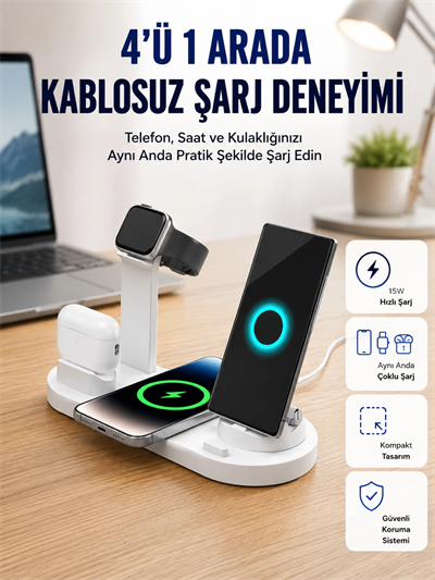 Masaüstü Düzenleyici 4’ü 1 Arada Kablosuz Şarj Aksesuarı Yeni Nesil