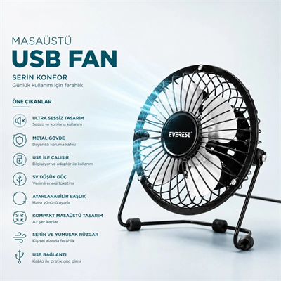 Masaüstü Mini USB Fan - Metal Gövdeli - Ultra Sessiz