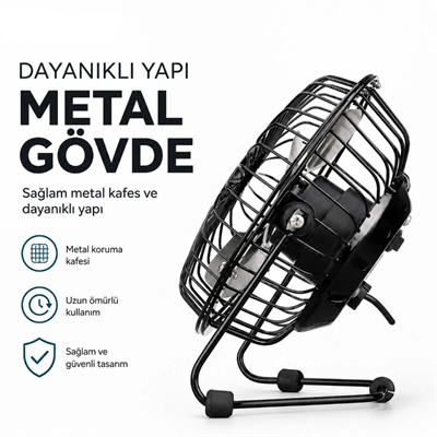 Masaüstü Mini USB Fan - Metal Gövdeli - Ultra Sessiz