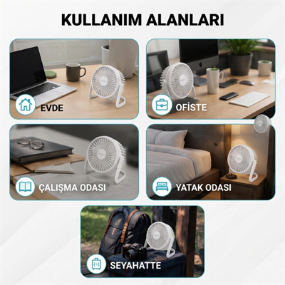 Masaüstü Mini USB Fan - PVC Gövdeli - 360° Ayarlanabilir