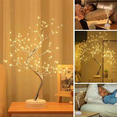 Masaüstü Peri Ağaç LED Lamba – Gün Işığı Rengi, 3 Kademeli Işık Ayarlı, Şarjlı Dekoratif Ortam Aydınlatması (3936)