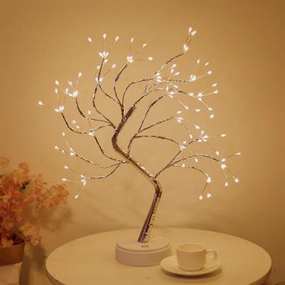 Masaüstü Peri Ağaç LED Lamba – Gün Işığı Rengi, 3 Kademeli Işık Ayarlı, Şarjlı Dekoratif Ortam Aydınlatması (3936)