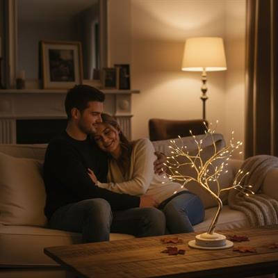 Masaüstü Peri Ağaç LED Lamba – Gün Işığı Rengi, 3 Kademeli Işık Ayarlı, Şarjlı Dekoratif Ortam Aydınlatması (3936)