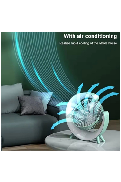 Masaüstü Vantilatör Usb Şarjlı Rgb Led Işıklı 3 Kademeli 180° Ayarlanabilir Soğutucu Fan Yeşil