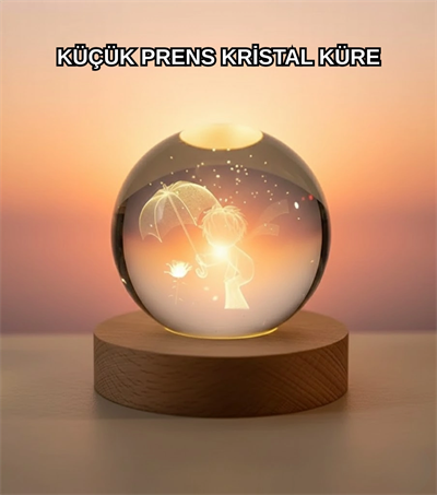 Masif Ahşap Standlı 3D Küçük Prens Kristal Top USB Gece Lambası Sıcak Işık