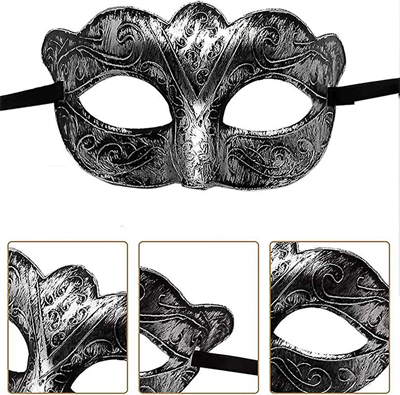 Maskeli Balo Antik Gri Gümüş Eskitilmiş Maske Balo Venedik Bx40
