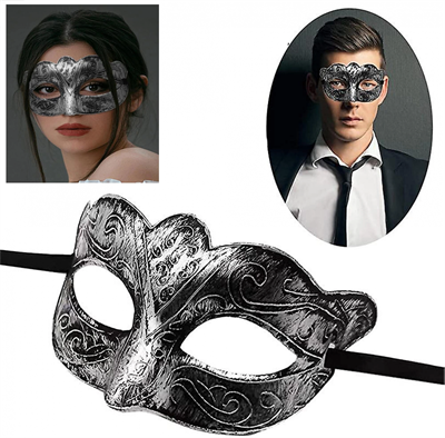 Maskeli Balo Antik Gri Gümüş Eskitilmiş Maske Balo Venedik Bx40