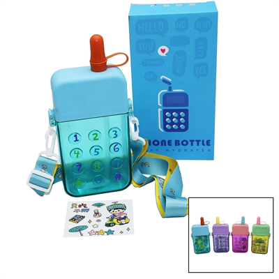 Matara Telefon Modeli Renkli Mika Kristal Suluk Matara Pipetli Vidalı Kapak Askılı 300ml