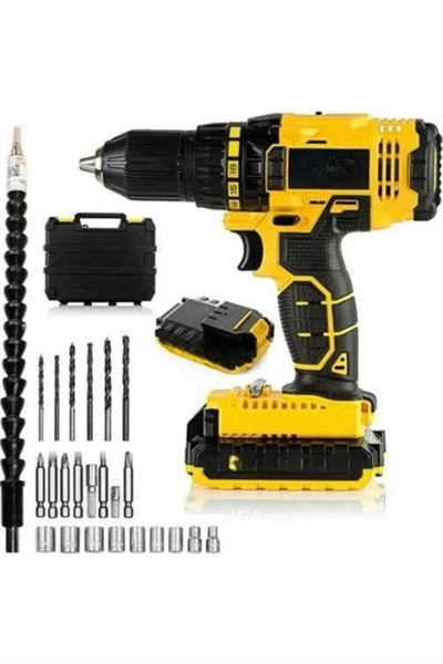 Matkap Seti 24 Parça Çift Bataryalı Darbeli Led Işıklı Vidalama