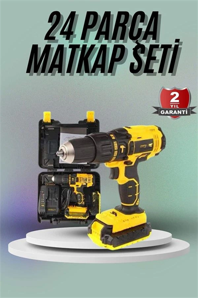 Matkap Seti 24 Parça Çift Bataryalı Darbeli Led Işıklı Vidalama