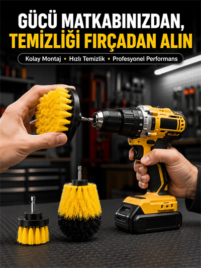 Matkap Uyumlu Temizlik Fırçası Seti 3’lü Çok Amaçlı