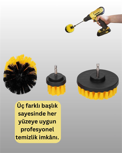 Matkap Uyumlu Temizlik Fırçası Seti 3’lü Çok Amaçlı