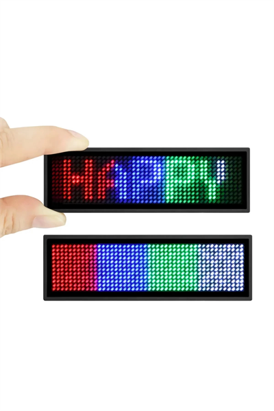 Matrix Kayan Led Yaka Rozeti Mobil Kontrollü Dijital Etiket 9×3cm