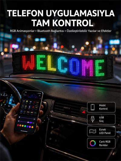Matrix Led Cama Yapışan Telefon Kontrollü Panel Dijital Ekran Kumandalı