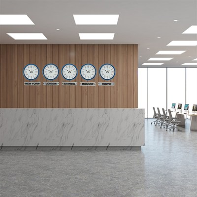 Mavi 36 Cm 5 li Tabelalı Dünya Saatleri