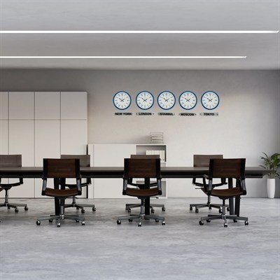 Mavi 36 Cm 5 li Tabelalı Dünya Saatleri