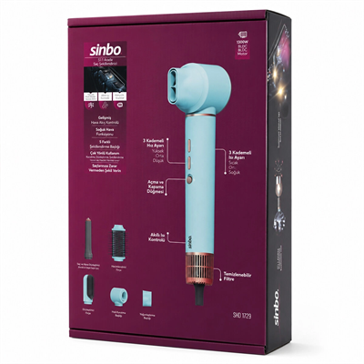 Mavi Air Brush 5in1=bukle-hacimle-düzleştir-2-fırça Saç Kurutma - Şekil Makinesi 1300w 3-kdm.hız Sıcaklık Shd-1729 Bx40