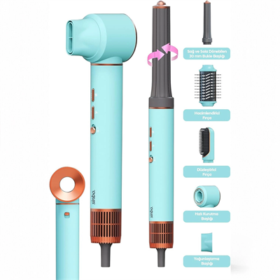 Mavi Air Brush 5in1=bukle-hacimle-düzleştir-2-fırça Saç Kurutma - Şekil Makinesi 1300w 3-kdm.hız Sıcaklık Shd-1729 Bx40